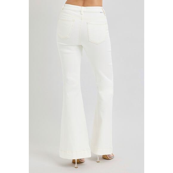 RISEN High Rise Front Patch Pocket Flare Jeans - RDP5358 Cream - Size 13/31 - Picture 2 of 6